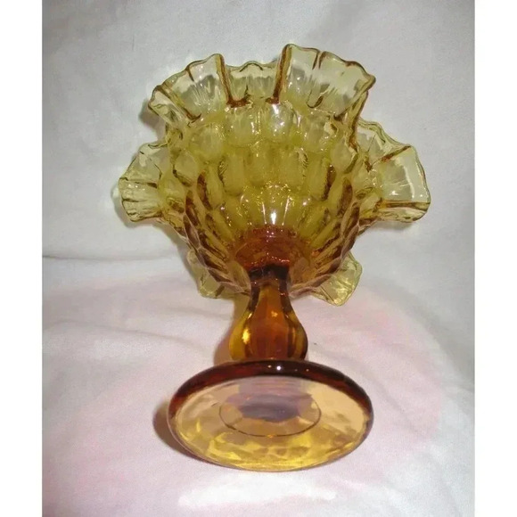 Vintage Amber Ruffle Compote Fenton Thumb print candy dish midcentury modern - Picture 3 of 5